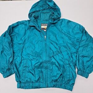 Vintage Pacific Trail Mens Windbreaker Hooded Jacket Teal Size M Lightweight